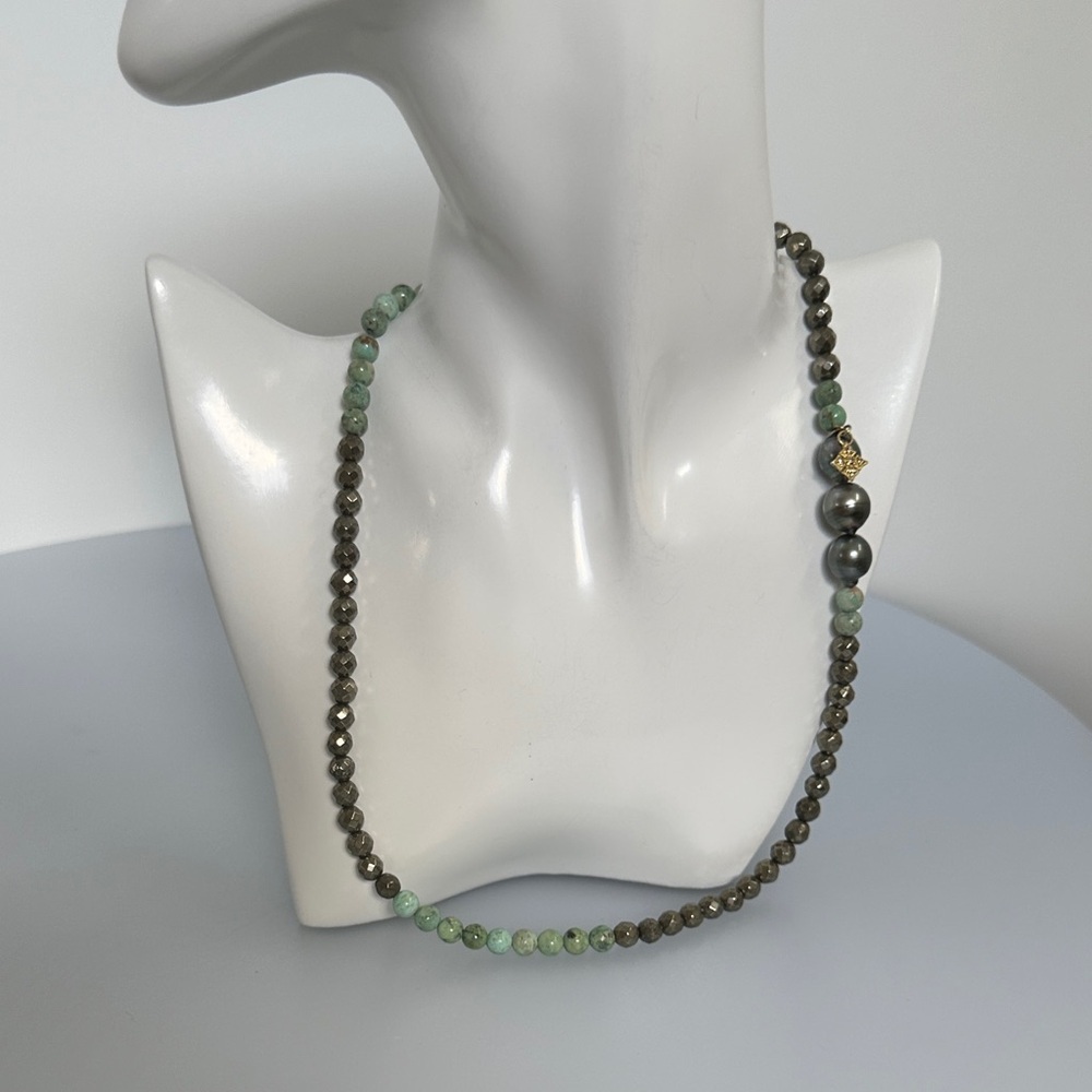 ARMENTA 18k yellow Gold and 925 sterling silver Beaded Turquoise Gem Necklace